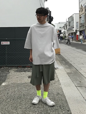 「アイテム（ソックス/靴下、イエロー系）」を使った、ilkさん（メンズ・165cm）の夏コーディネート