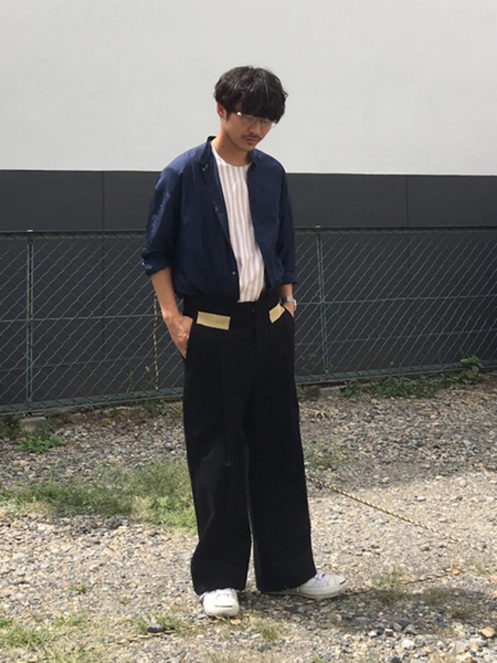 ブラック系のその他パンツ、その他のその他、その他のその他を着用したメンズの夏コーディネートの1枚目の写真