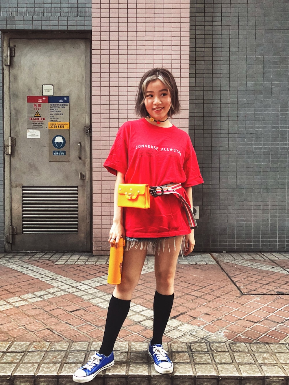 「summer、girl、VINTAGE、90’s、Hong Kong、streetstyle、streetfashion、streetwear、fannypack、y2k」｜「taobaoのアイテム（チョーカー、その他）」を使った、athena_lookbookさん（レディース・152cm）の春コーディネートの1枚目の写真