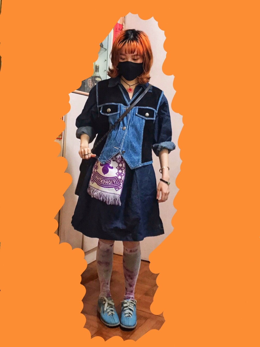 「復古、古着MIX、VINTAGE、古着、古着女子、古著、古着風、古著風、扎染、tie dye」｜「VINTAGEのアイテム（デニムジャケット、ブルー系）」を使った、athena_lookbookさん（レディース・152cm）の秋コーディネートの1枚目の写真