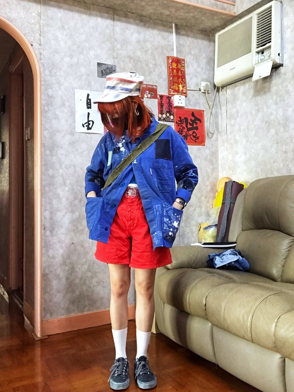 「vintage、古着、古着MIX、古着女子、古著、古着風、古著混搭、古著風、古著MIX、古著外套」｜「VINTAGEのアイテム（ジャケット/アウター、ブルー系）」を使った、athena_lookbookさん（レディース・152cm）の秋コーディネートの1枚目の写真