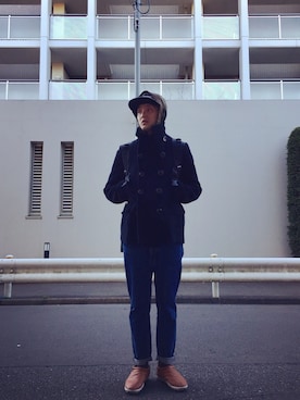 「outfit」｜「アイテム（ピーコート）」を使った、minimaljpさん（メンズ・173cm）の冬コーディネート