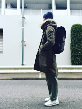 「marka（マーカ）のアイテム（モッズコート）」を使った、minimaljpさん（メンズ・173cm）の冬コーディネート