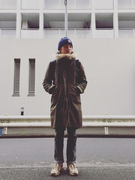 「marka（マーカ）のアイテム（モッズコート）」を使った、minimaljpさん（メンズ・173cm）の春コーディネート