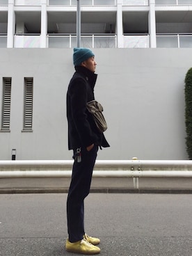 「outfit」｜「アイテム（ピーコート）」を使った、minimaljpさん（メンズ・173cm）の春コーディネート