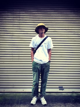 「BEAMS BOY（ビームスボーイ）のアイテム（帽子）」を使った、minimaljpさん（メンズ・173cm）の夏コーディネート