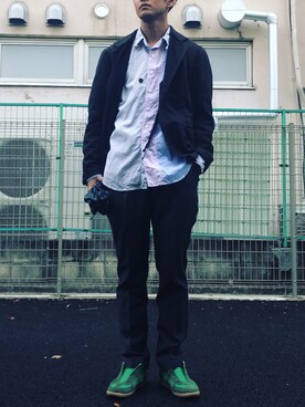 「BASISBROEK（バシスブルック）のアイテム（スラックス）」を使った、minimaljpさん（メンズ・173cm）の春コーディネート