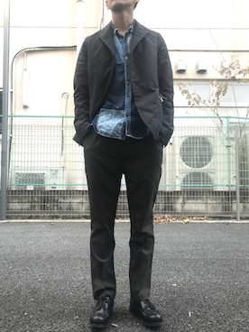 「BASISBROEK（バシスブルック）のアイテム（スラックス）」を使った、minimaljpさん（メンズ・173cm）の冬コーディネート