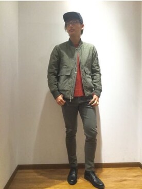 「GLOBAL WORK（グローバルワーク）のアイテム（ジャケット/アウター、グリーン系）」を使った、ひろさん（メンズ・181cm）の冬コーディネート