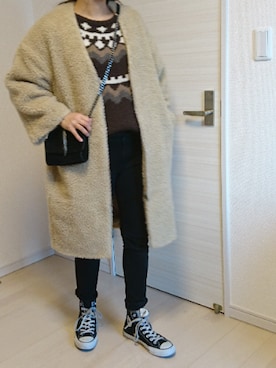 「ROKU」｜「アイテム（その他アウター）」を使った、むらっちさん（レディース・163cm）の冬コーディネート