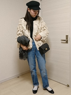 「ハイウエストストレートジーンズ」｜「アイテム（キャスケット）」を使った、むらっちさん（レディース・163cm）の冬コーディネート