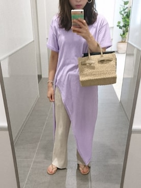 「ROKU」｜「アイテム（ビーチサンダル）」を使った、むらっちさん（レディース・163cm）の夏コーディネート