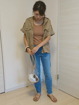 「ジャケット」｜「アイテム（ビーチサンダル）」を使った、むらっちさん（レディース・163cm）の夏コーディネート