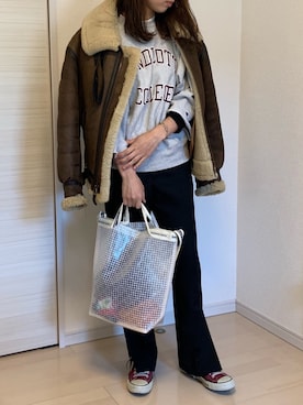 「AVIREX（アヴィレックス）のアイテム（ムートンコート）」を使った、むらっちさん（レディース・163cm）の冬コーディネート