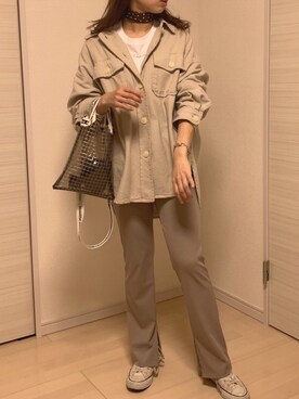 「オーバーシャツ」｜「アイテム（その他アウター）」を使った、むらっちさん（レディース・163cm）の春コーディネート
