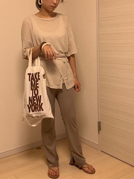 「ロゴトート」｜「アイテム（ビーチサンダル）」を使った、むらっちさん（レディース・163cm）の夏コーディネート