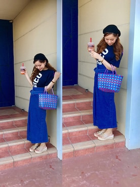 「BEAMS（ビームス）のアイテム（かごバッグ）」を使った、Rrrchanさん（レディース・156cm）の夏コーディネート