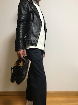 「roshell（ロシェル）のアイテム（ライダースジャケット）」を使った、こぅきさん（メンズ・172cm）の冬コーディネート