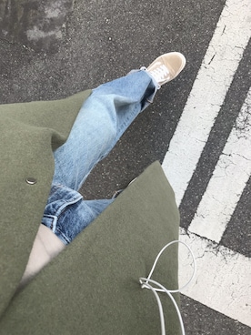 「UNIQLO（ユニクロ）のハイライズワイドストレートジーンズ（デニムパンツ）」を使った、mmmrinさん（レディース・169cm）の冬コーディネート