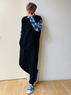 「A.S.M（エーエスエム）のアイテム（スラックス）」を使った、チョキさんさん（メンズ・170cm）の冬コーディネート