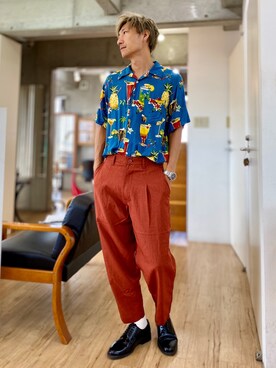 「アロハシャツ」｜チョキさんさん（メンズ・170cm）の夏コーディネート