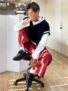 「BASQUE magenta（バスクマゼンタ）のアイテム（ベスト）」を使った、チョキさんさん（メンズ・170cm）の冬コーディネート