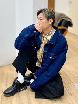 「unrelaxing（アンリラクシング）のアイテム（デニムジャケット）」を使った、チョキさんさん（メンズ・170cm）の冬コーディネート