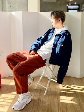 「unrelaxing（アンリラクシング）のアイテム（デニムジャケット）」を使った、チョキさんさん（メンズ・170cm）の冬コーディネート