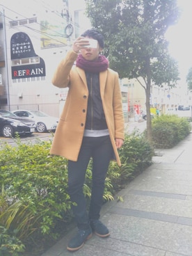 「GU（ジーユー）の（GU）スキニーフィットジーンズ（MEN ⁄ ジーンズ）」を使った、かずなりさん（メンズ・171cm）の冬コーディネート