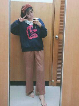 「アイテム（チノパンツ、オレンジ系）」を使った、ㄚ湘さん（レディース・163cm）の春コーディネート