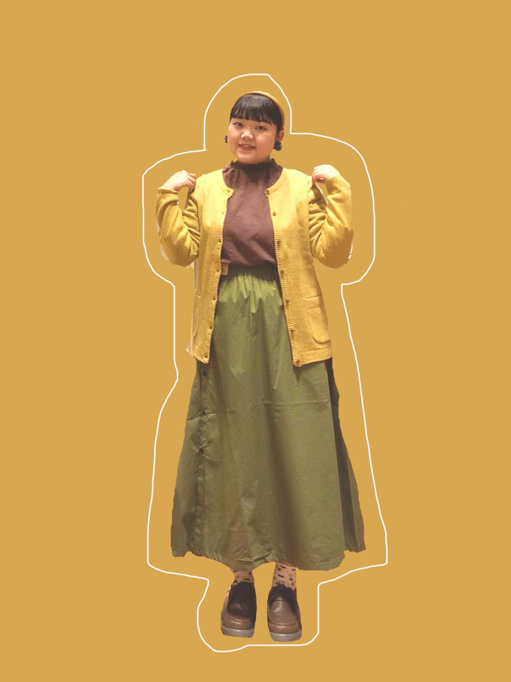 「SM2のアイテム（カーディガン/ボレロ、イエロー系）」を使った、やまだ (🥐)さん（レディース・157cm）の秋コーディネートの1枚目の写真