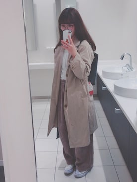 「ゆるゆる」｜「アイテム（ダウンジャケット/コート）」を使った、きゃわさん（レディース・155cm）の春コーディネート