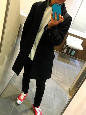 「niko and...（ニコアンド）のアイテム（チェスターコート）」を使った、TAKUMAさん（メンズ・171cm）の冬コーディネート