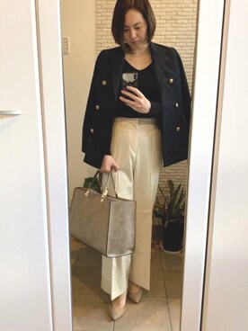 「JOURNAL STANDARD relume（ジャーナルスタンダード　レリューム）の●T/Wギャバネイビーブレザー◆（テーラードジャケット）」を使った、makikiさん（レディース・170cm）の春コーディネート