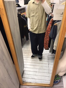 「MONO-MART（モノマート）のワイドテーパードバルーンデニムパンツ(10oz DENIM)（デニムパンツ、ブルー系）」を使った、t-s-uさん（メンズ・171cm）の春コーディネート