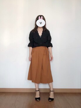 「アイテム（チノパンツ、オレンジ系）」を使った、シロさん（レディース・160cm）の夏コーディネート