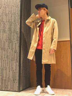 「Confirm（コンファーム）のアイテム（ステンカラーコート）」を使った、コンファーム・イルズ 廿日市さん（メンズ・175cm）の春コーディネート