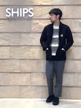 「SHIPS（シップス）のSU: WASHABLE WOOL イージーパンツ（その他パンツ、グレー系）」を使った、黒須さん（メンズ・168cm）の春コーディネート