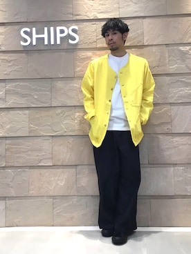 「SHIPS（シップス）のLA AP:6.5OZ CREW NECK TEE（Tシャツ/カットソー、ホワイト系）」を使った、黒須さん（メンズ・168cm）の春コーディネート