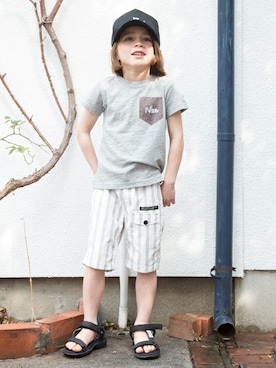 「apres les cours（アプレレクール）のアイテム（キャップ）」を使った、F.O.OnlineStoreさん（キッズ・110cm）の夏コーディネート