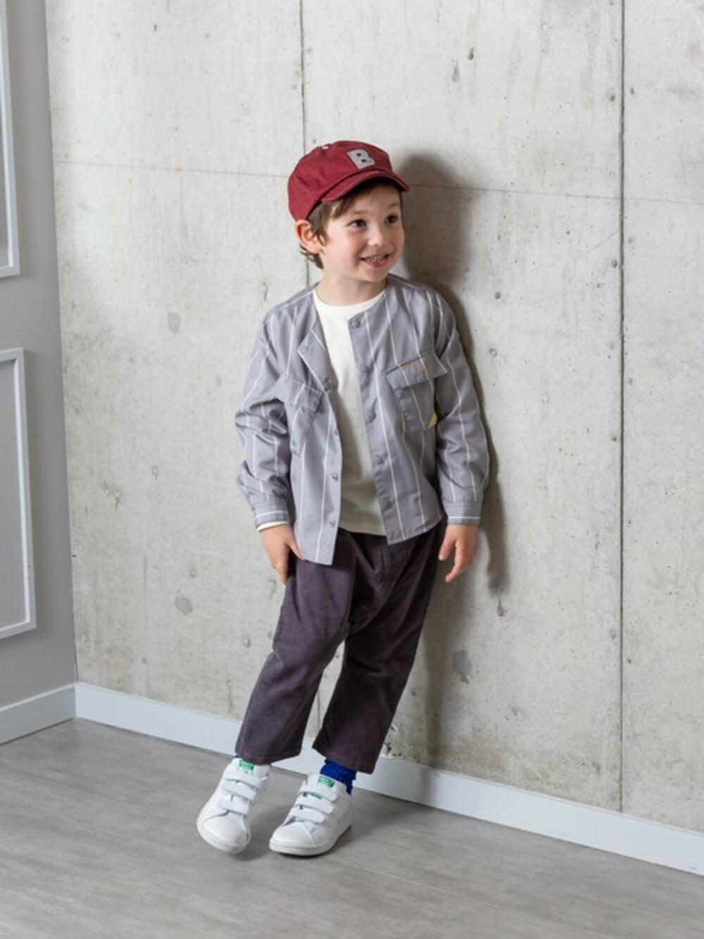 「ブルゾン、サルエルパンツ、子供服、キッズコーデ、男の子、秋物、秋コーデ、ネット限定、エフオーオンラインストア(F.O.Online Store)、F.O.Online Store」｜「BREEZEのネット限定 ノーカラーブルゾン（ブルゾン、その他）」を使った、F.O.OnlineStoreさん（キッズ・110cm）の秋コーディネートの1枚目の写真