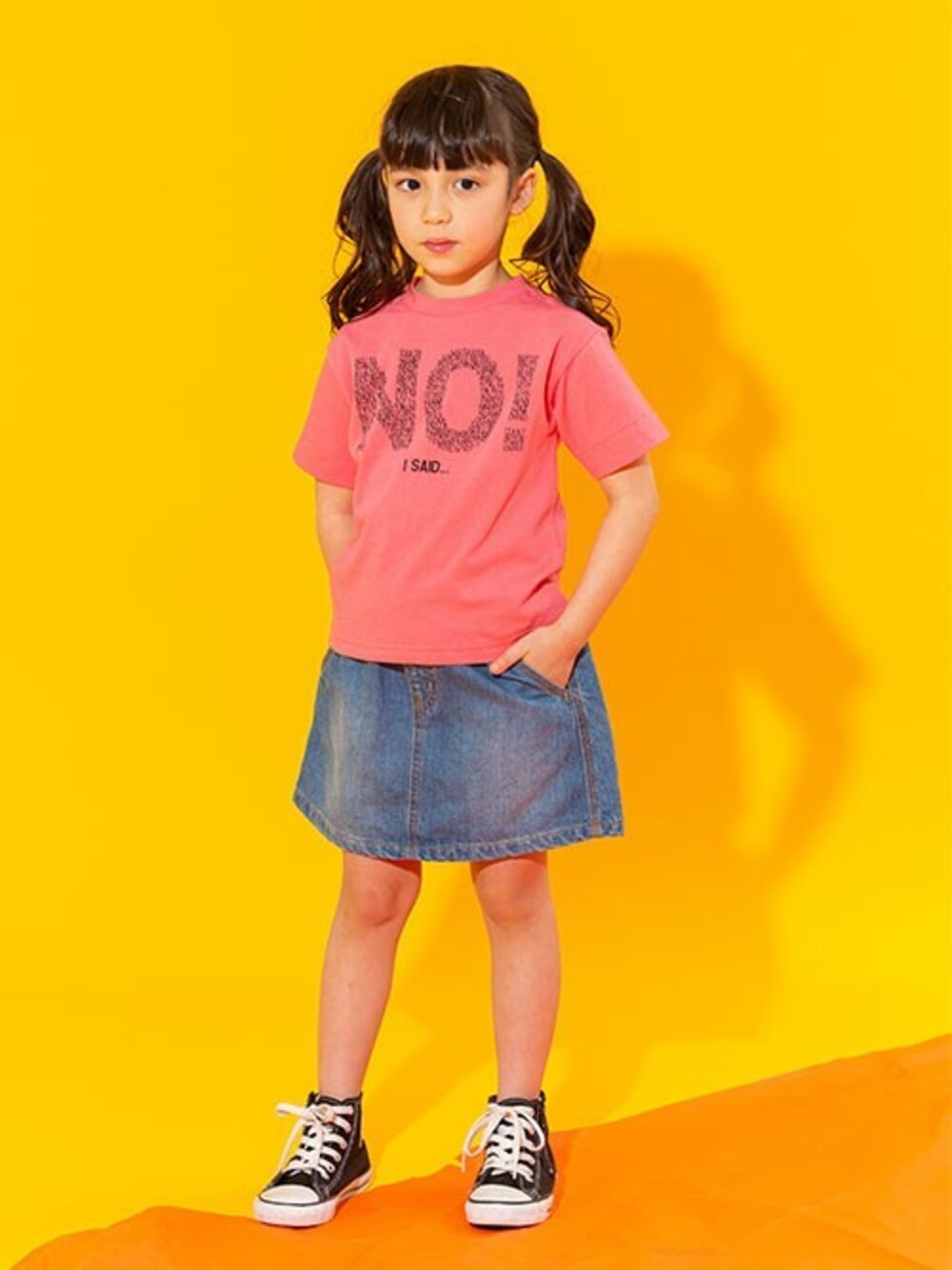 「スカート、カジュアル、Tシャツ、デニムスカート、キッズコーデ、夏コーデ、BREEZE、キッズファッション、ブリーズ、エフオーオンラインストア(F.O.Online Store)」｜F.O.OnlineStoreさん（キッズ・110cm）の春コーディネートの1枚目の写真