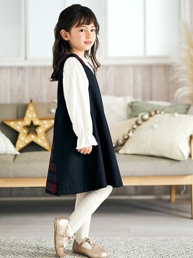 「apres les cours（アプレレクール）のアイテム（ジャンパースカート）」を使った、F.O.OnlineStoreさん（キッズ・110cm）の冬コーディネート