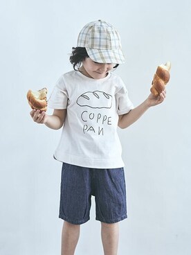 「apres les cours（アプレレクール）のアイテム（キャップ）」を使った、F.O.OnlineStoreさん（キッズ・110cm）の夏コーディネート