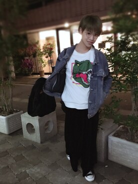 「BLISS POINT（ブリスポイント）のアイテム」を使った、河崎良侑(りょう)さん（メンズ・166cm）の春コーディネート