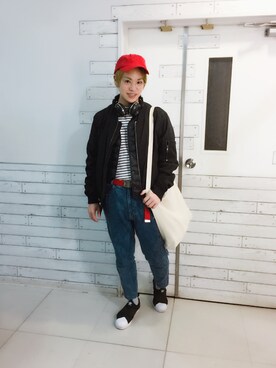 「ZARA MANのアイテム（ブルゾン）」を使った、河崎良侑(りょう)さん（メンズ・166cm）の春コーディネート