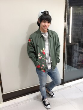 「JOYRICH（ジョイリッチ）のアイテム（キャップ）」を使った、河崎良侑(りょう)さん（メンズ・166cm）の春コーディネート