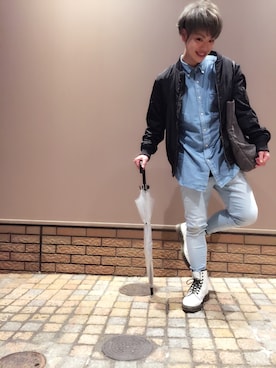 「ZARA MANのアイテム（ブルゾン）」を使った、河崎良侑(りょう)さん（メンズ・166cm）の春コーディネート