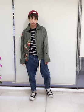 「しまむら（シマムラ）のアイテム（ニットキャップ/ビーニー）」を使った、河崎良侑(りょう)さん（メンズ・166cm）の春コーディネート
