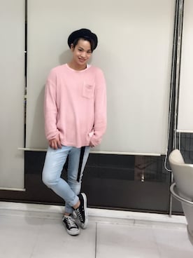 「RETRO GIRL（レトロガール）のアイテム（ハンチング/ベレー帽）」を使った、河崎良侑(りょう)さん（メンズ・166cm）の春コーディネート